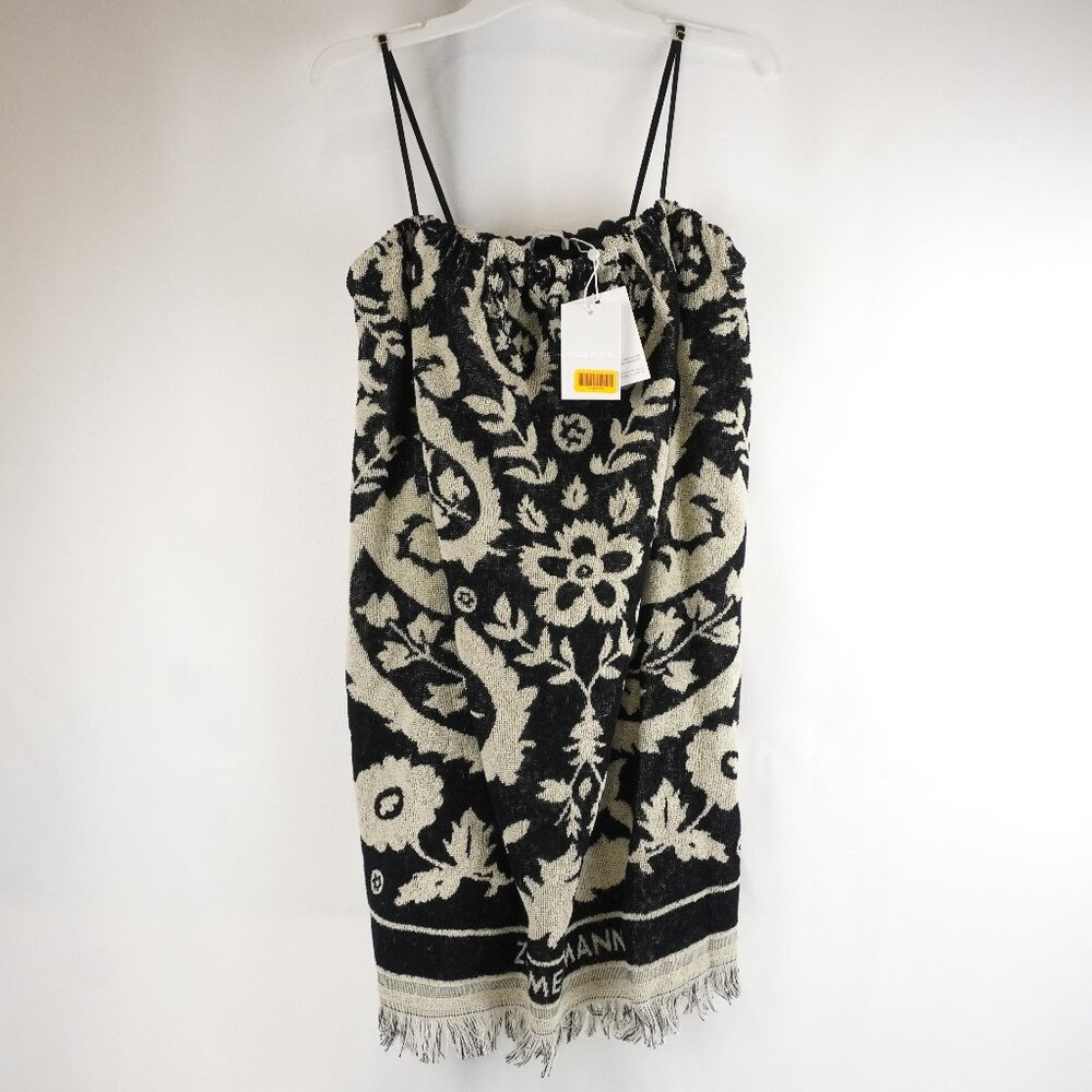 Zimmermann Rhiannon Cotton Terry Mini Dress in Black/Cream Size US 8 (NWT) - Picture 2 of 12